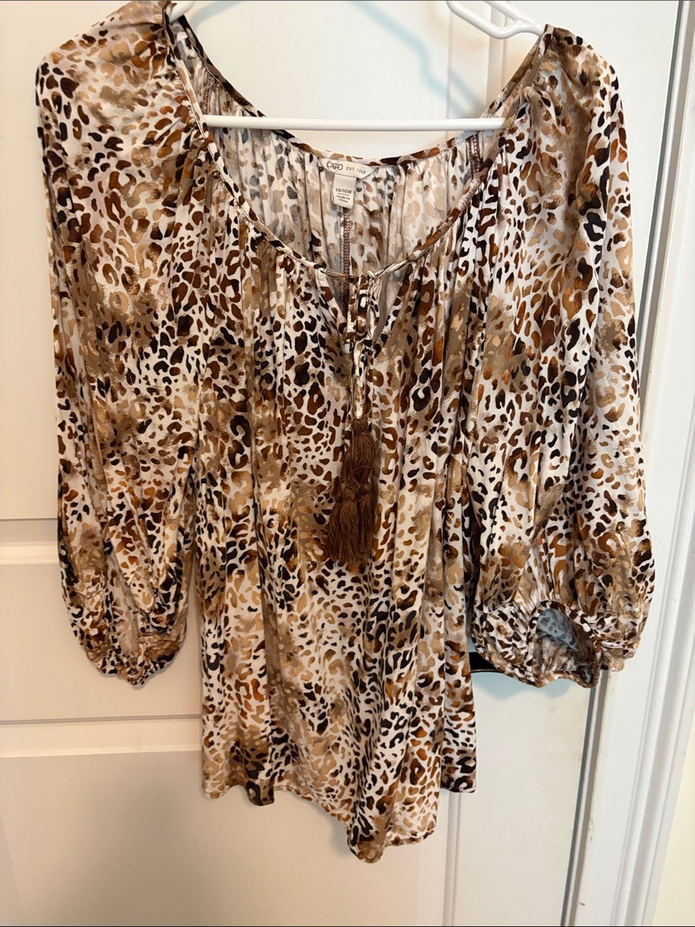 Cato Brown and Cream Animal Print Peasant Top